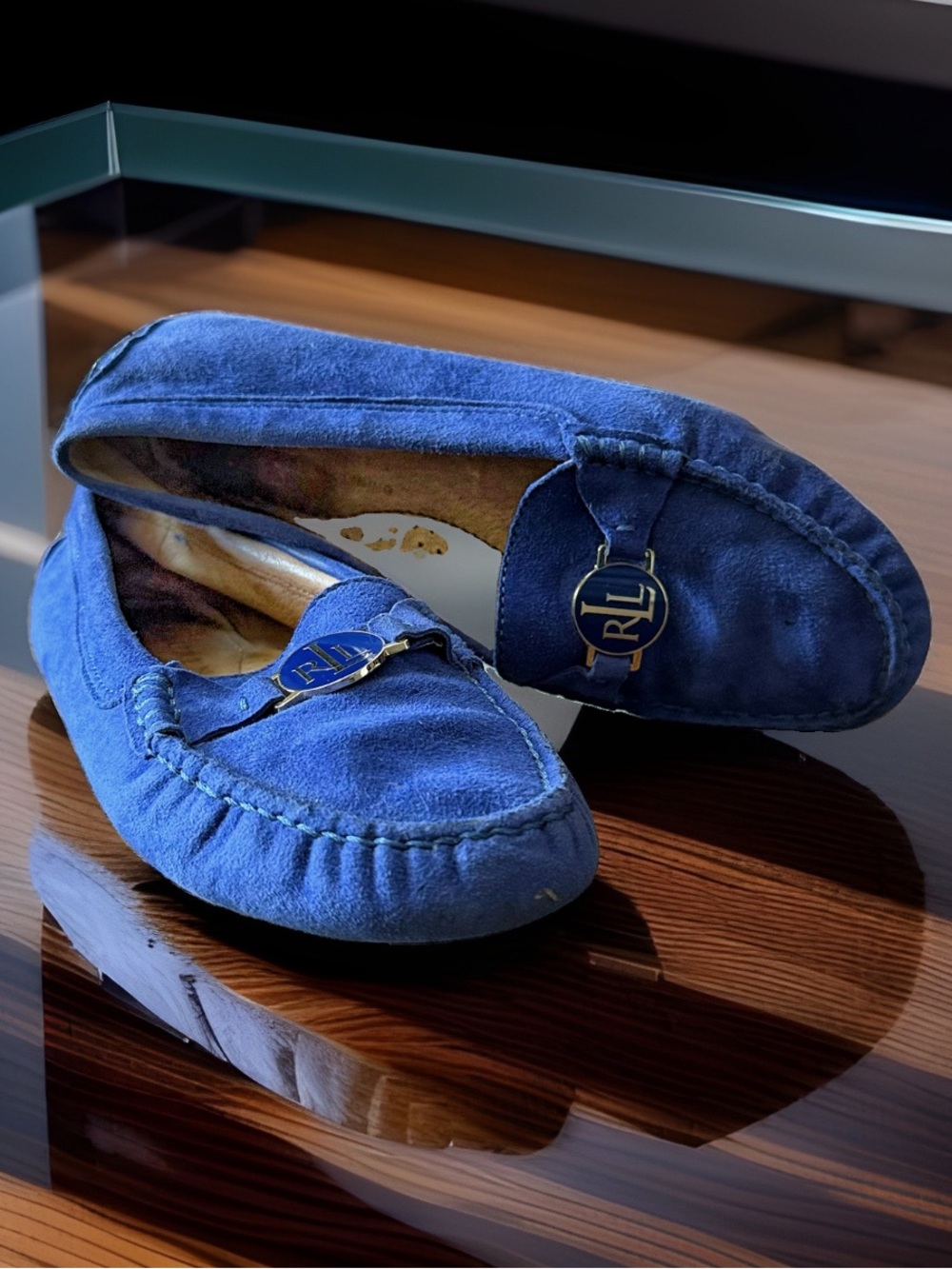 Lauren Ralph Lauren Carley Loafers Womens 6.5B Blue Suede Driving Moc Shoes